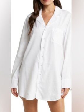 SKIMS Crisp White Long-Sleeve Sleep Shirt